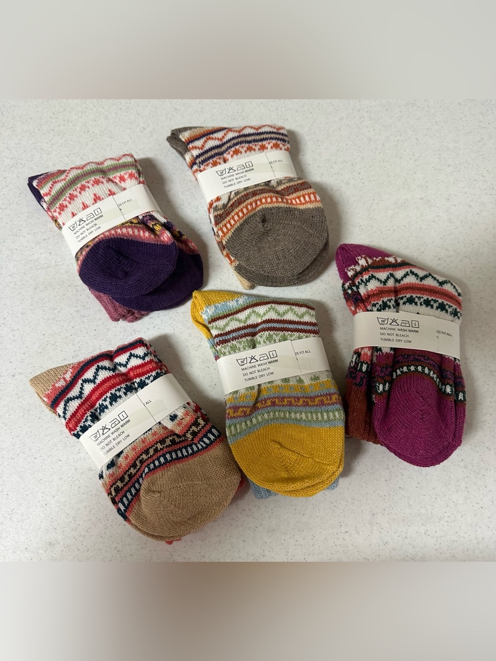 YZKKE 5Pack Vintage Winter Cold Knit Wool Crew Socks Multicolor NWT - Picture 3 of 5